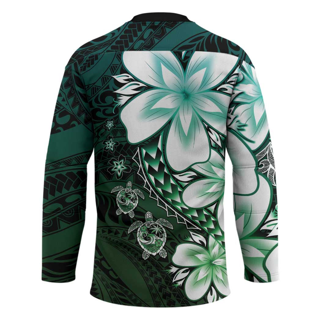 Polynesia Romantic Valentine Hockey Jersey Sea Turtle Couple With Aqua Gradient Plumeria LT05 - Polynesian Pride