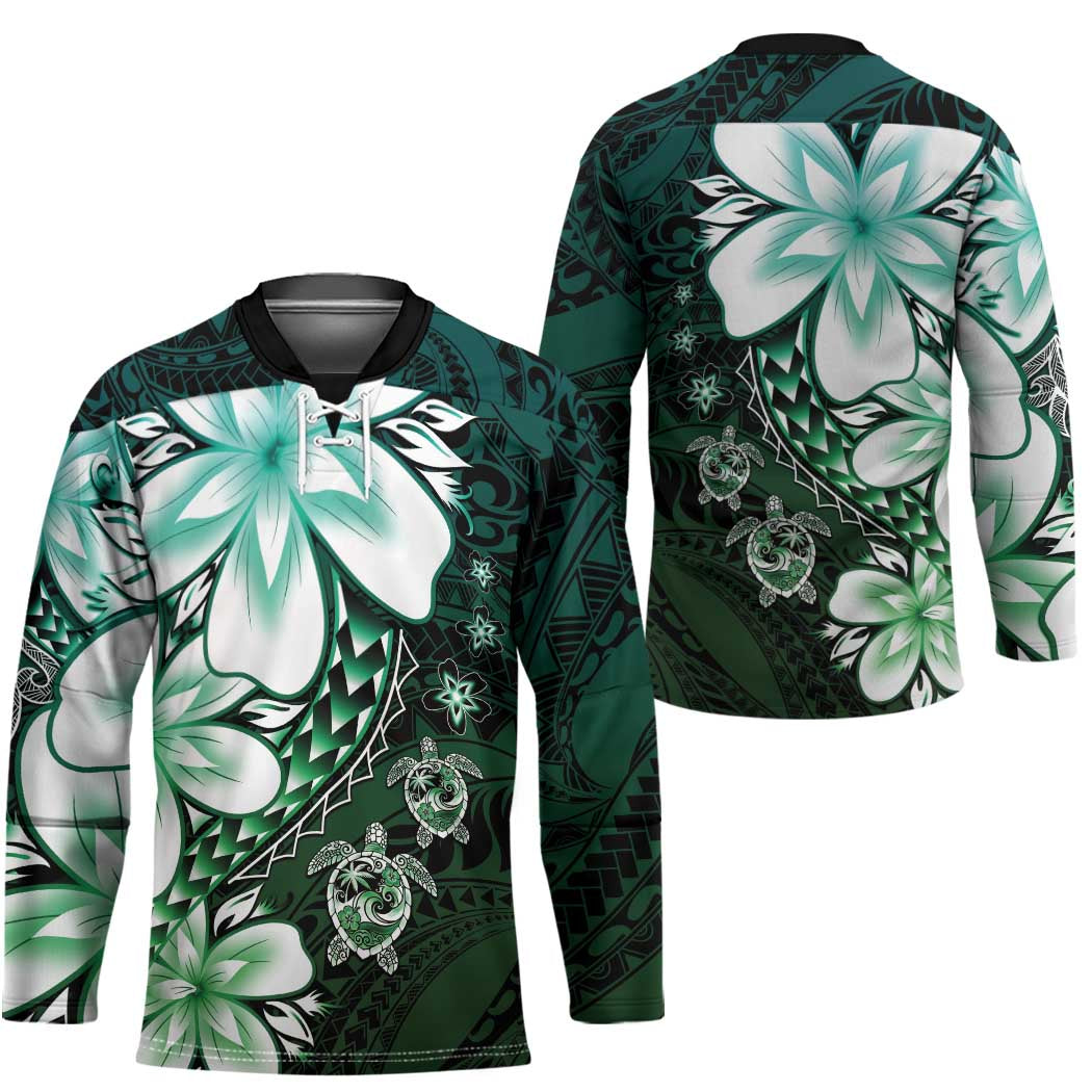 Polynesia Romantic Valentine Hockey Jersey Sea Turtle Couple With Aqua Gradient Plumeria LT05 - Polynesian Pride