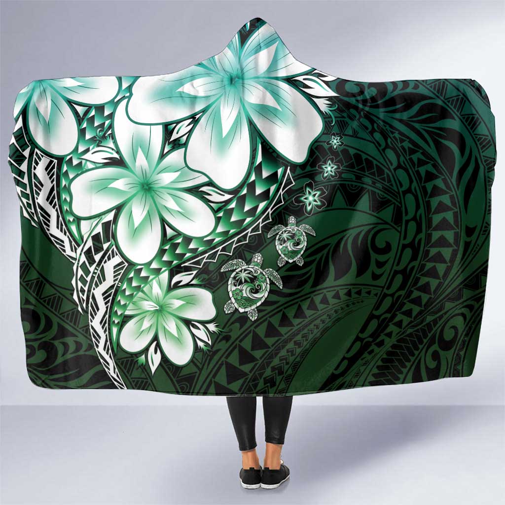 Polynesia Romantic Valentine Hooded Blanket Sea Turtle Couple With Aqua Gradient Plumeria LT05 One Size Aqua - Polynesian Pride