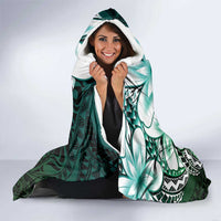 Polynesia Romantic Valentine Hooded Blanket Sea Turtle Couple With Aqua Gradient Plumeria LT05 - Polynesian Pride