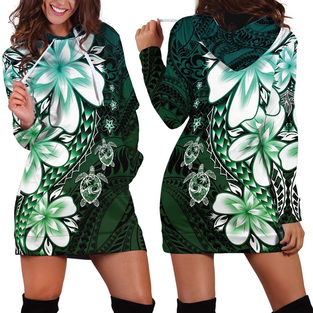 Polynesia Romantic Valentine Hoodie Dress Sea Turtle Couple With Aqua Gradient Plumeria LT05 - Polynesian Pride