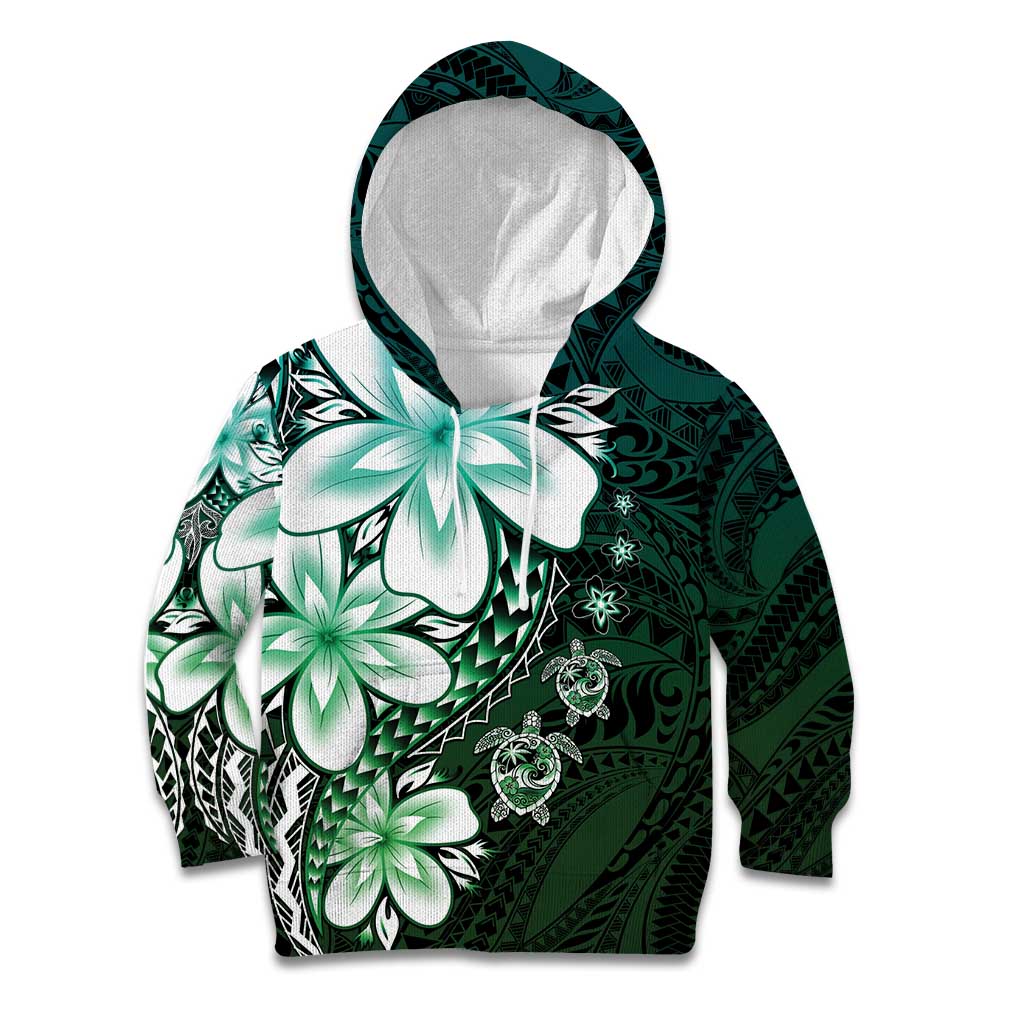 Polynesia Romantic Valentine Kid Hoodie Sea Turtle Couple With Aqua Gradient Plumeria LT05 Hoodie Aqua - Polynesian Pride