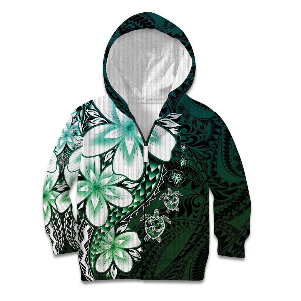 Polynesia Romantic Valentine Kid Hoodie Sea Turtle Couple With Aqua Gradient Plumeria LT05 Zip Hoodie Aqua - Polynesian Pride
