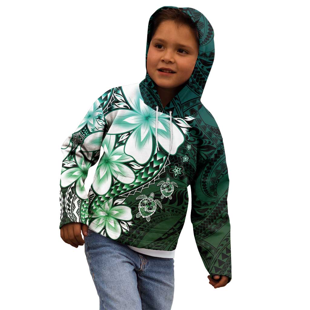 Polynesia Romantic Valentine Kid Hoodie Sea Turtle Couple With Aqua Gradient Plumeria LT05 - Polynesian Pride