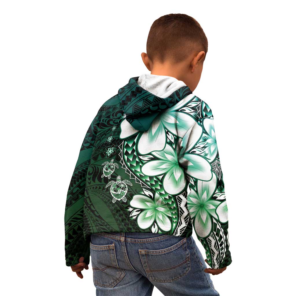 Polynesia Romantic Valentine Kid Hoodie Sea Turtle Couple With Aqua Gradient Plumeria LT05 - Polynesian Pride
