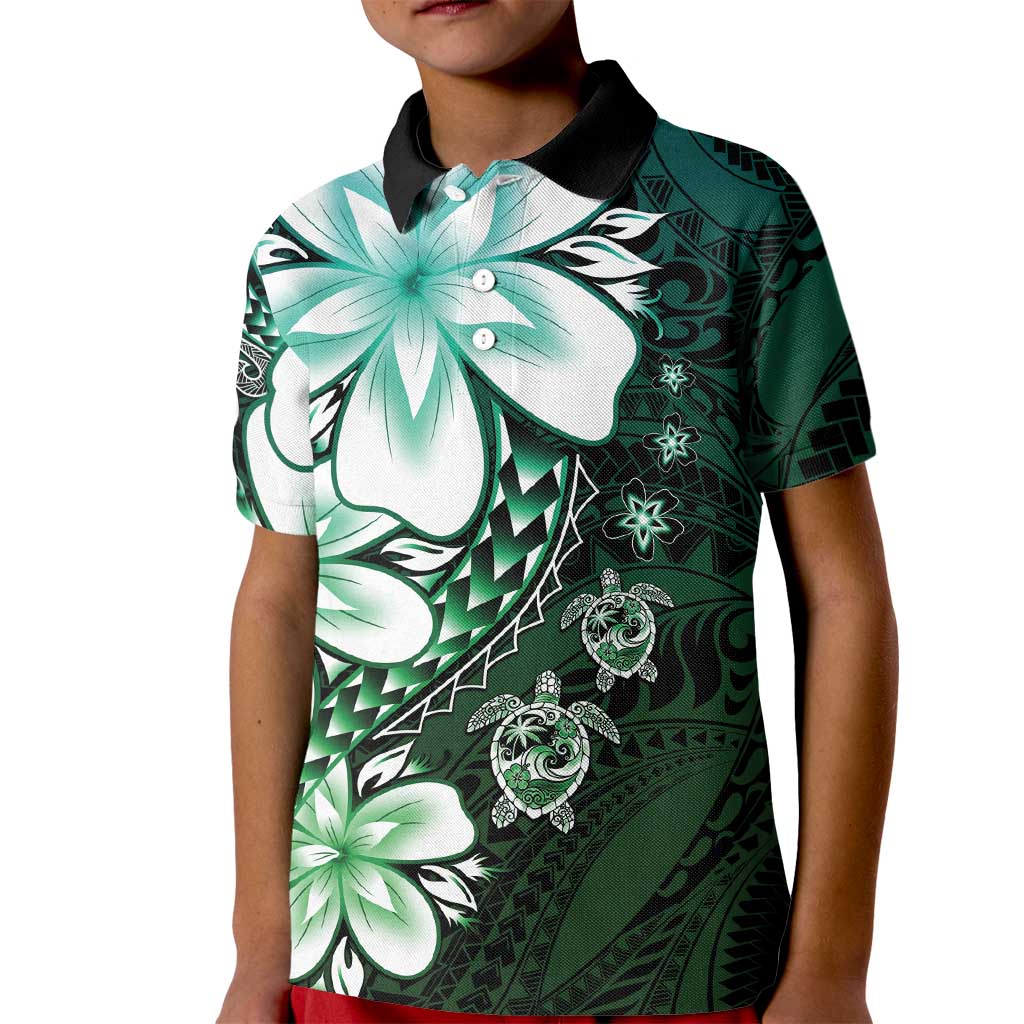 Polynesia Romantic Valentine Kid Polo Shirt Sea Turtle Couple With Aqua Gradient Plumeria LT05 Kid Aqua - Polynesian Pride