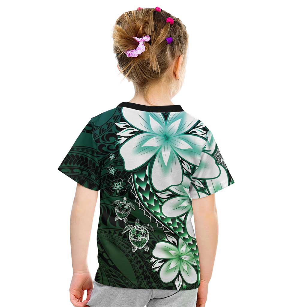Polynesia Romantic Valentine Kid T Shirt Sea Turtle Couple With Aqua Gradient Plumeria LT05 - Polynesian Pride