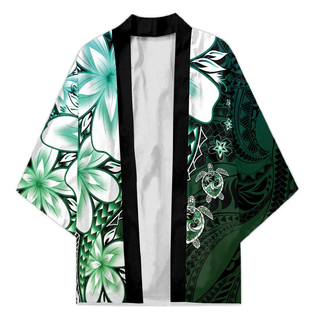 Polynesia Romantic Valentine Kimono Sea Turtle Couple With Aqua Gradient Plumeria LT05 Unisex Aqua - Polynesian Pride