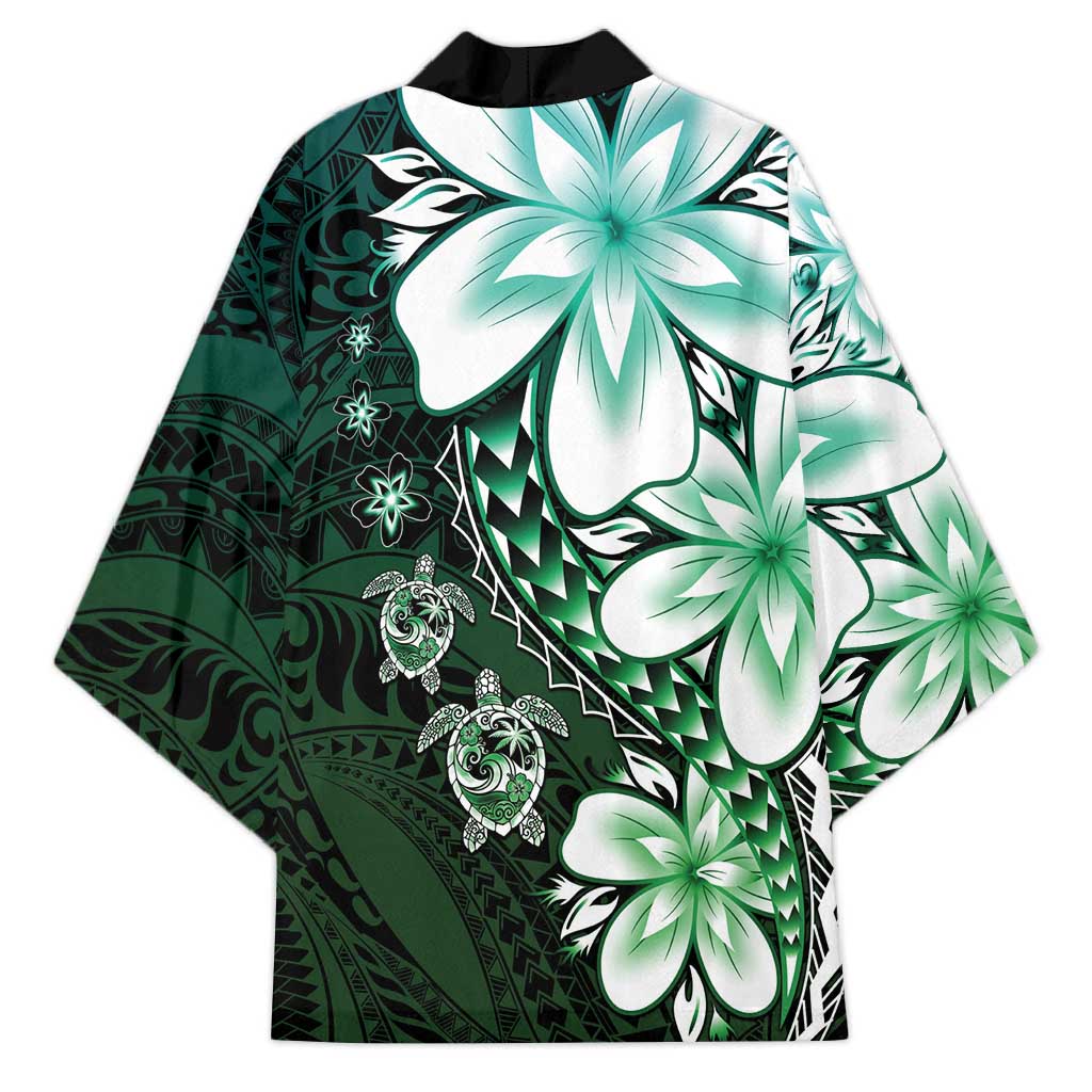 Polynesia Romantic Valentine Kimono Sea Turtle Couple With Aqua Gradient Plumeria LT05 - Polynesian Pride