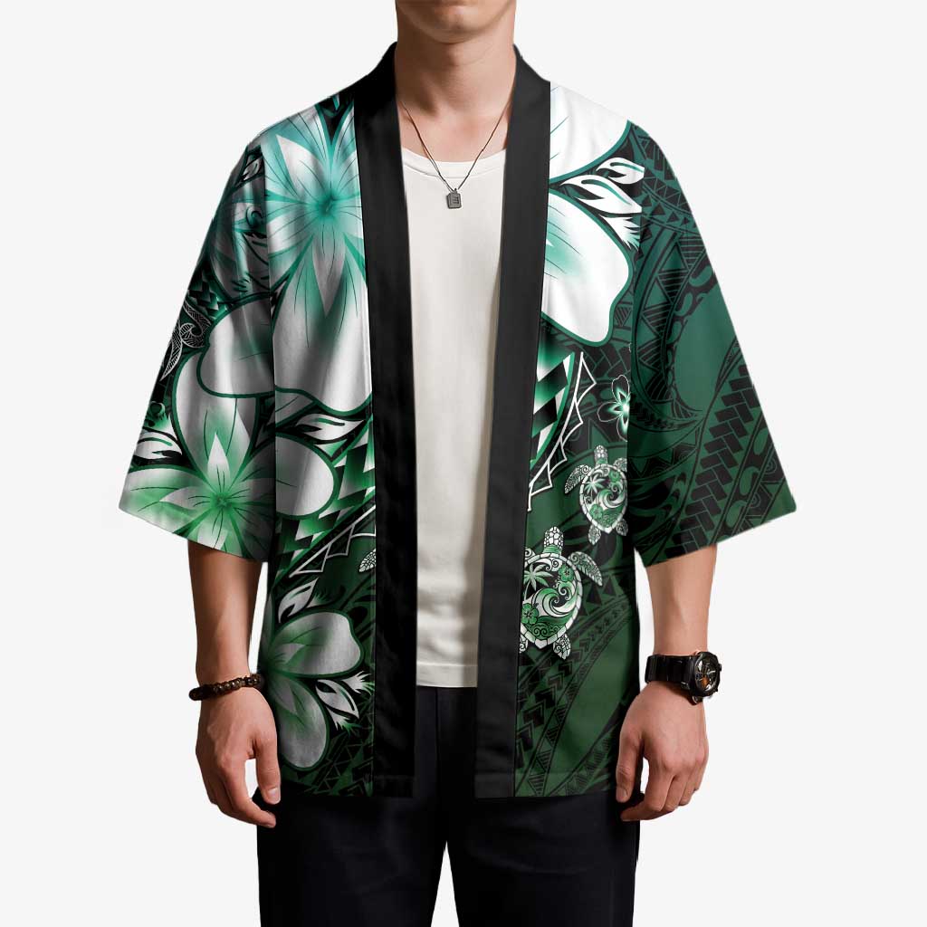 Polynesia Romantic Valentine Kimono Sea Turtle Couple With Aqua Gradient Plumeria LT05 - Polynesian Pride