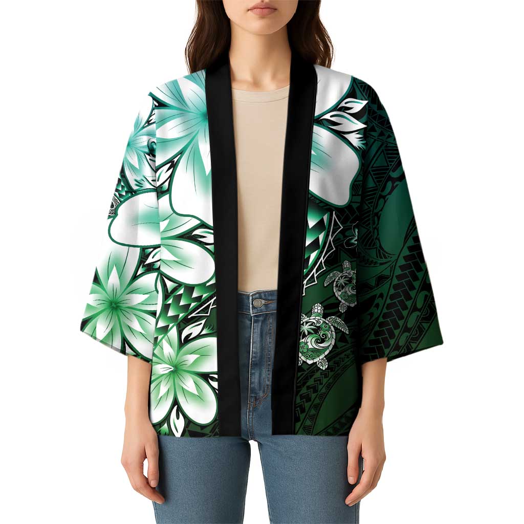 Polynesia Romantic Valentine Kimono Sea Turtle Couple With Aqua Gradient Plumeria LT05 - Polynesian Pride
