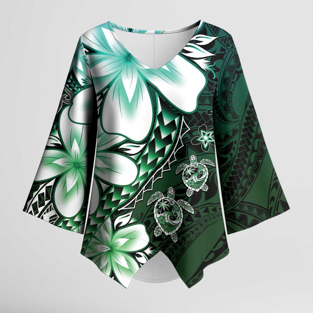 Polynesia Romantic Valentine Kimono Sleeve Blouse Sea Turtle Couple With Aqua Gradient Plumeria LT05 Female Aqua - Polynesian Pride