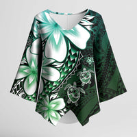 Polynesia Romantic Valentine Kimono Sleeve Blouse Sea Turtle Couple With Aqua Gradient Plumeria LT05 Female Aqua - Polynesian Pride