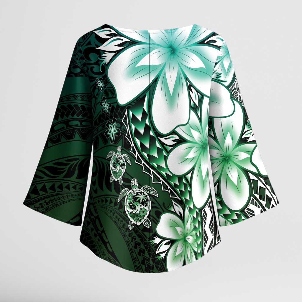 Polynesia Romantic Valentine Kimono Sleeve Blouse Sea Turtle Couple With Aqua Gradient Plumeria LT05 - Polynesian Pride