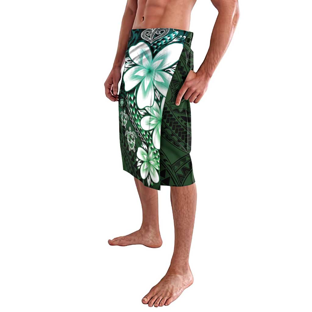 Polynesia Romantic Valentine Lavalava Sea Turtle Couple With Aqua Gradient Plumeria LT05 - Polynesian Pride
