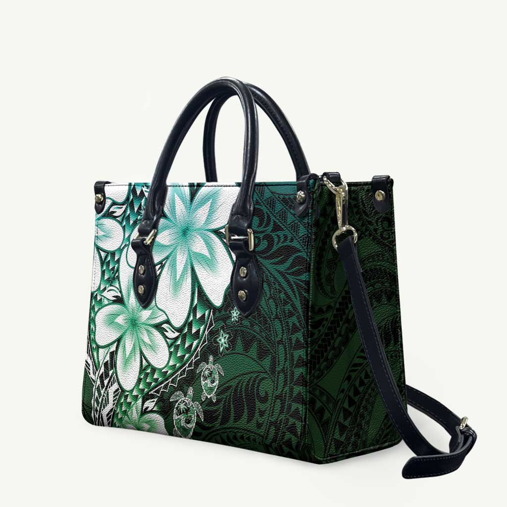 Polynesia Romantic Valentine Leather Bag Sea Turtle Couple With Aqua Gradient Plumeria LT05 Aqua - Polynesian Pride