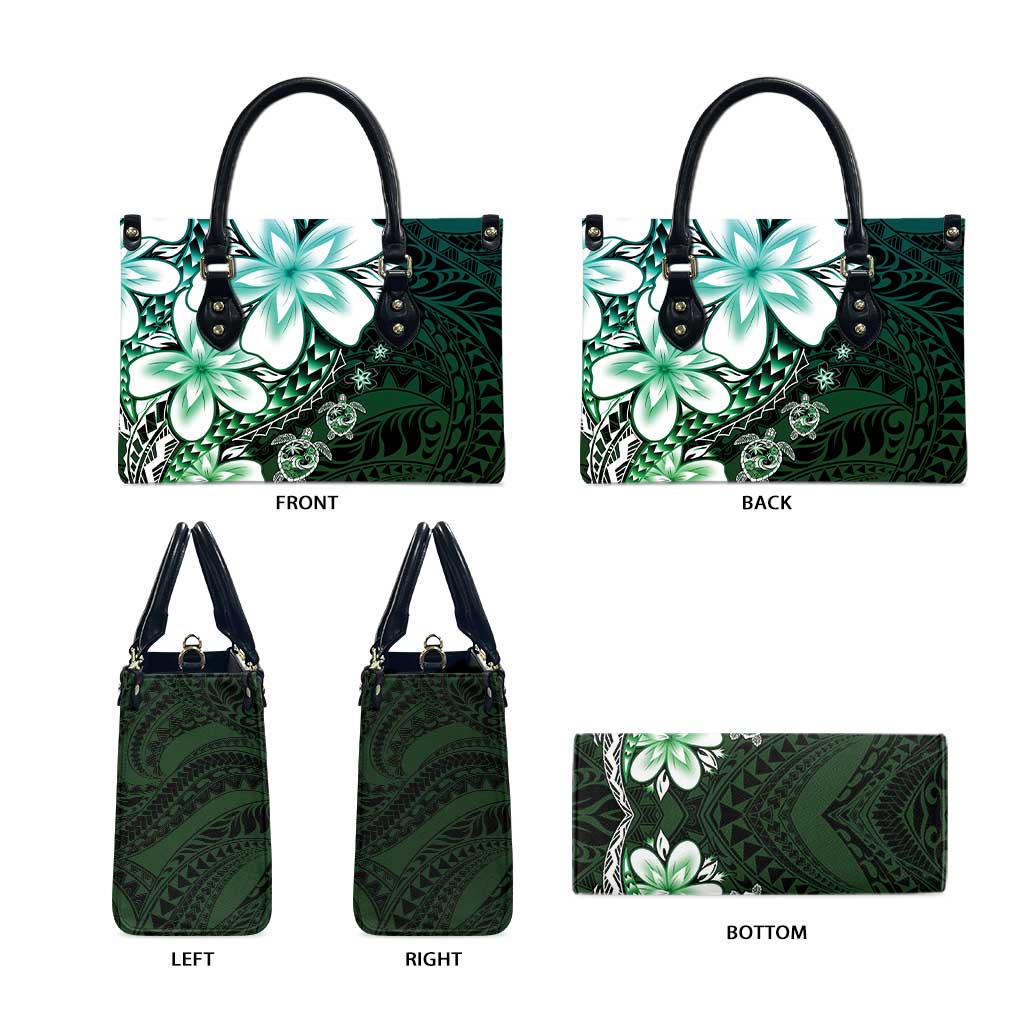 Polynesia Romantic Valentine Leather Bag Sea Turtle Couple With Aqua Gradient Plumeria