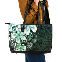 Polynesia Romantic Valentine Leather Tote Bag Sea Turtle Couple With Aqua Gradient Plumeria LT05 - Polynesian Pride