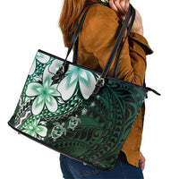 Polynesia Romantic Valentine Leather Tote Bag Sea Turtle Couple With Aqua Gradient Plumeria LT05 - Polynesian Pride
