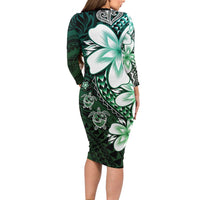 Polynesia Romantic Valentine Long Sleeve Bodycon Dress Sea Turtle Couple With Aqua Gradient Plumeria LT05 - Polynesian Pride