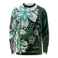 Polynesia Romantic Valentine Long Sleeve Shirt Sea Turtle Couple With Aqua Gradient Plumeria LT05 Unisex Aqua - Polynesian Pride
