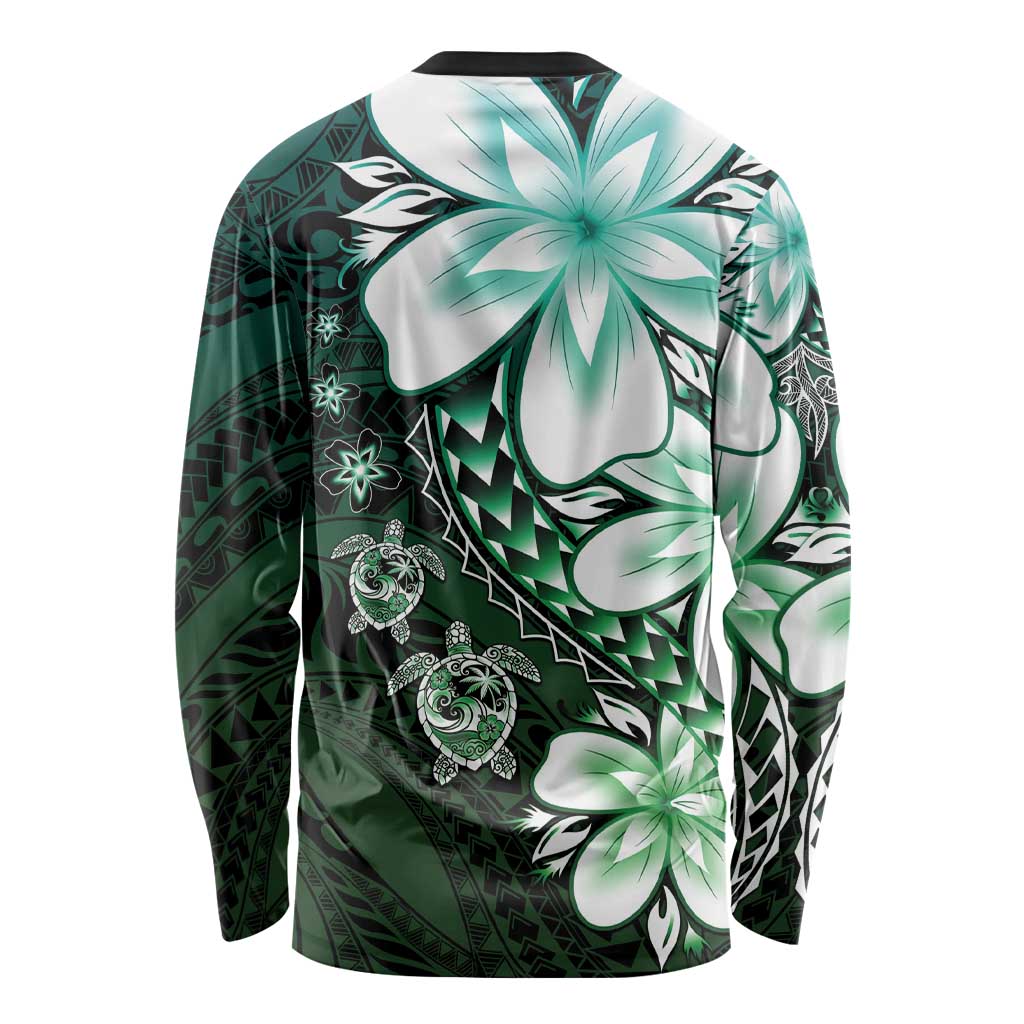 Polynesia Romantic Valentine Long Sleeve Shirt Sea Turtle Couple With Aqua Gradient Plumeria LT05 - Polynesian Pride