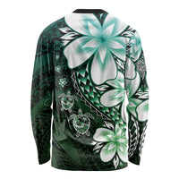 Polynesia Romantic Valentine Long Sleeve Shirt Sea Turtle Couple With Aqua Gradient Plumeria LT05 - Polynesian Pride
