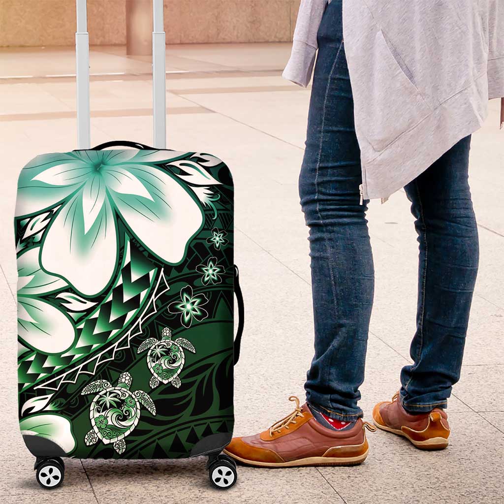Polynesia Romantic Valentine Luggage Cover Sea Turtle Couple With Aqua Gradient Plumeria LT05 Aqua - Polynesian Pride
