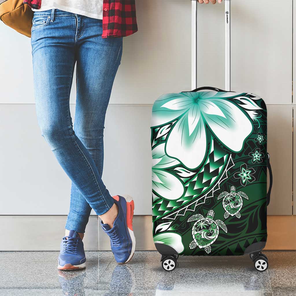 Polynesia Romantic Valentine Luggage Cover Sea Turtle Couple With Aqua Gradient Plumeria LT05 - Polynesian Pride