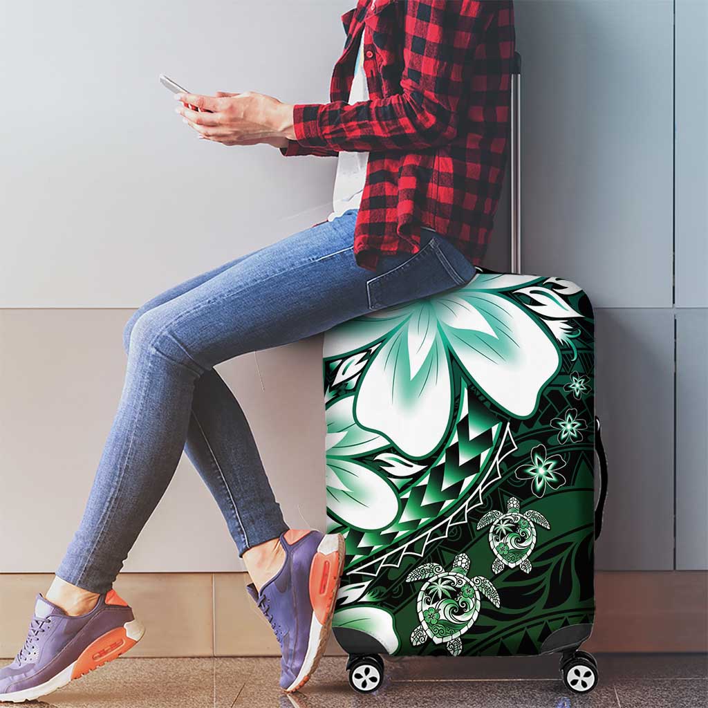 Polynesia Romantic Valentine Luggage Cover Sea Turtle Couple With Aqua Gradient Plumeria LT05 - Polynesian Pride