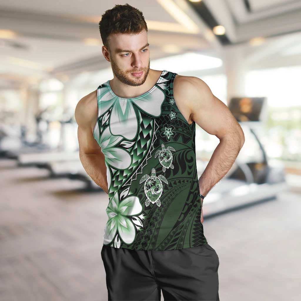 Polynesia Romantic Valentine Men Tank Top Sea Turtle Couple With Aqua Gradient Plumeria LT05 Aqua - Polynesian Pride