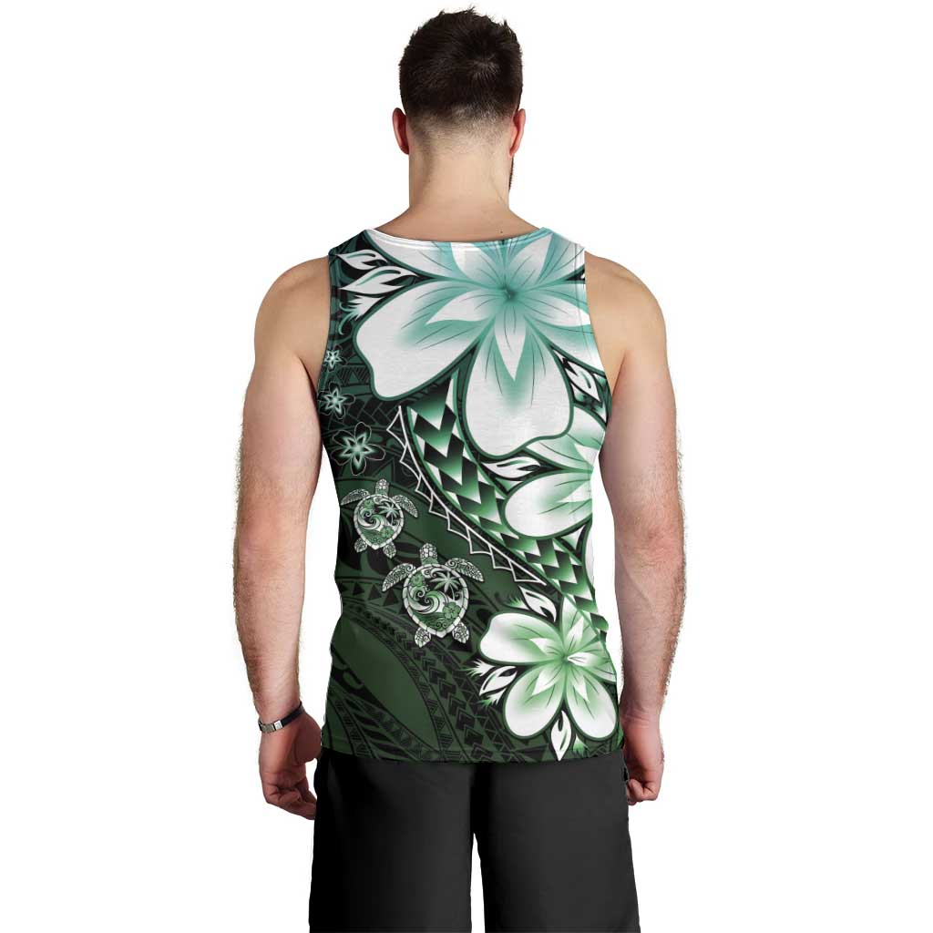 Polynesia Romantic Valentine Men Tank Top Sea Turtle Couple With Aqua Gradient Plumeria LT05 - Polynesian Pride