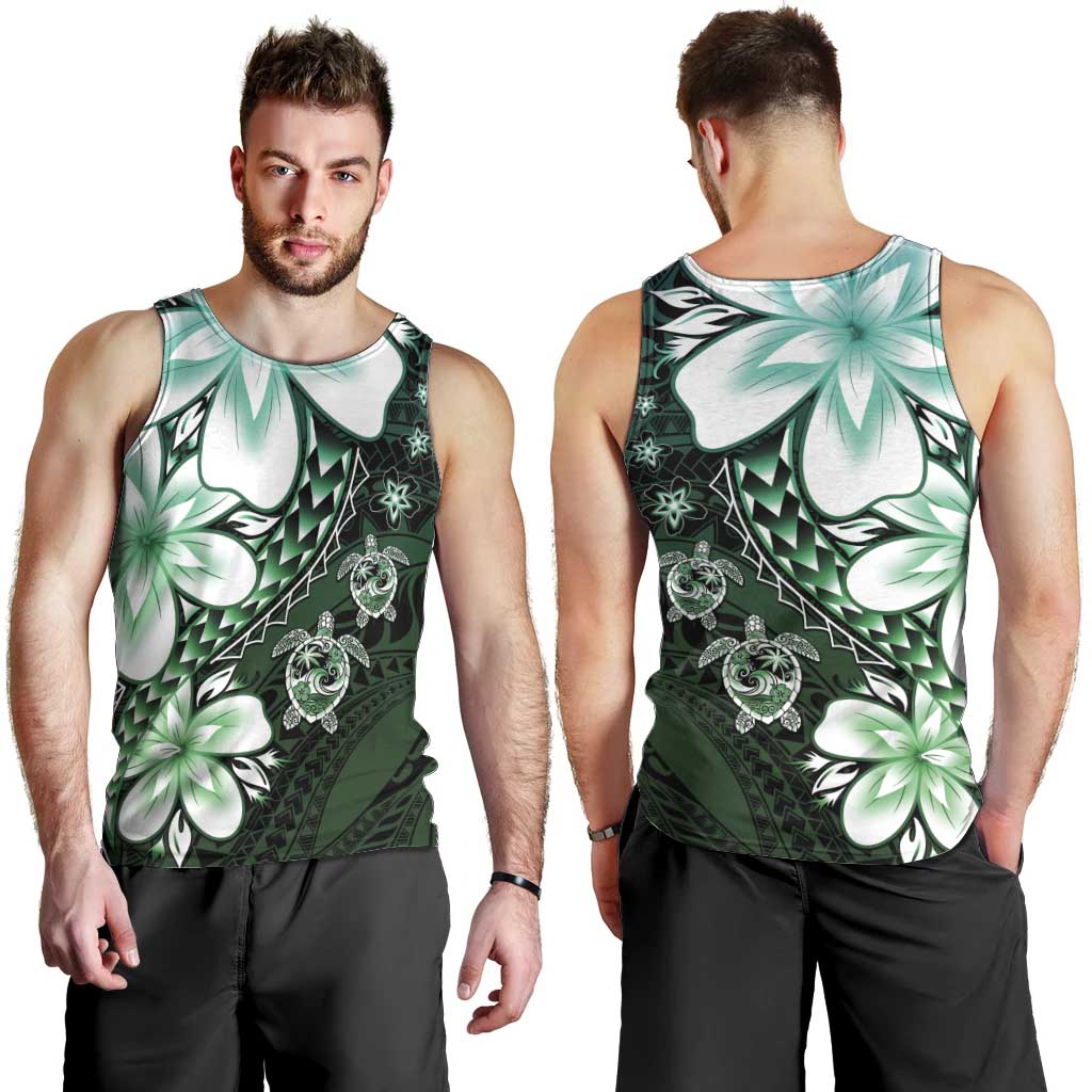 Polynesia Romantic Valentine Men Tank Top Sea Turtle Couple With Aqua Gradient Plumeria LT05 - Polynesian Pride