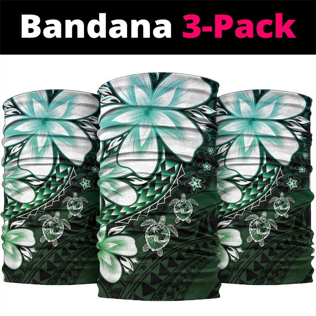 Polynesia Romantic Valentine Neck Gaiter Sea Turtle Couple With Aqua Gradient Plumeria