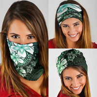 Polynesia Romantic Valentine Neck Gaiter Sea Turtle Couple With Aqua Gradient Plumeria