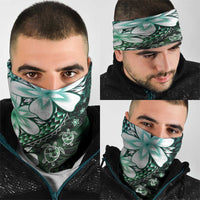 Polynesia Romantic Valentine Neck Gaiter Sea Turtle Couple With Aqua Gradient Plumeria