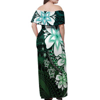 Polynesia Romantic Valentine Off Shoulder Maxi Dress Sea Turtle Couple With Aqua Gradient Plumeria LT05 - Polynesian Pride