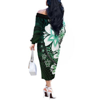 Polynesia Romantic Valentine Off The Shoulder Long Sleeve Dress Sea Turtle Couple With Aqua Gradient Plumeria LT05 - Polynesian Pride
