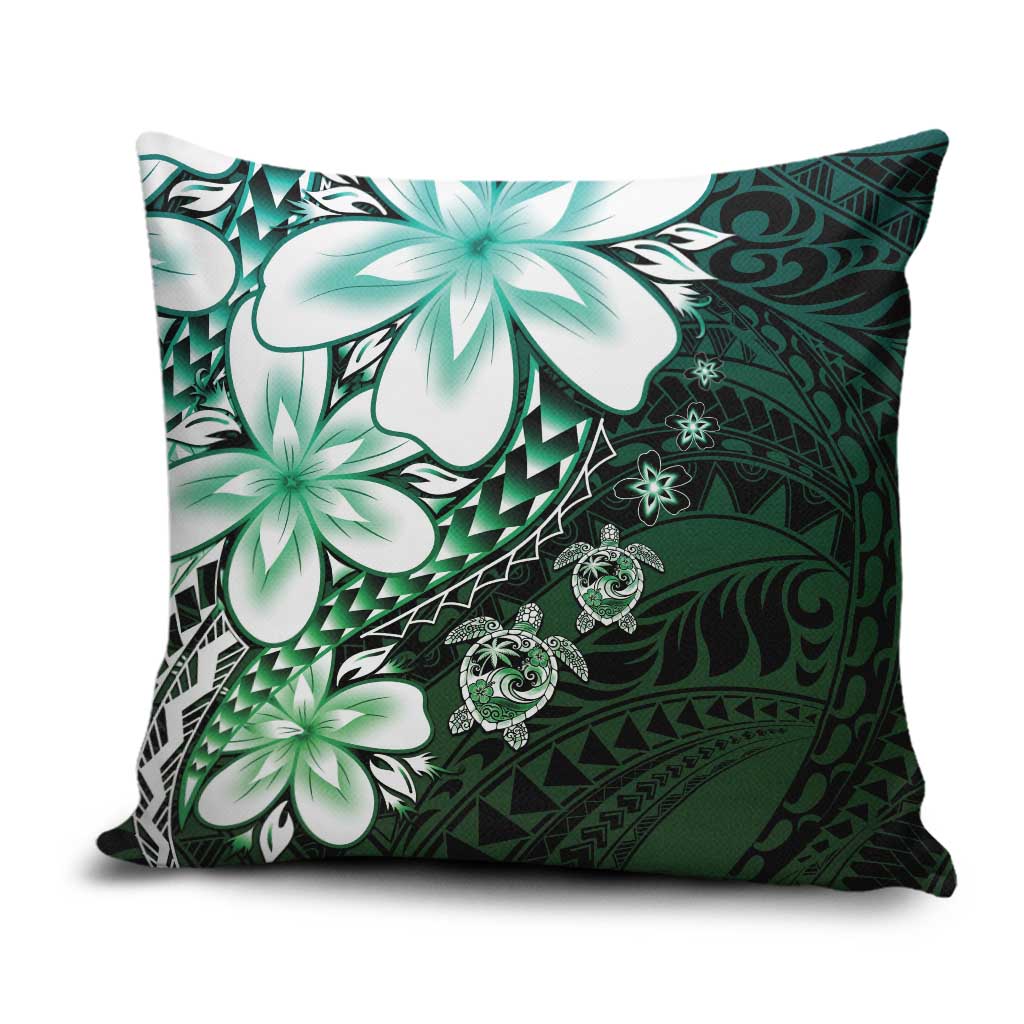 Polynesia Romantic Valentine Pillow Cover Sea Turtle Couple With Aqua Gradient Plumeria LT05 Aqua - Polynesian Pride