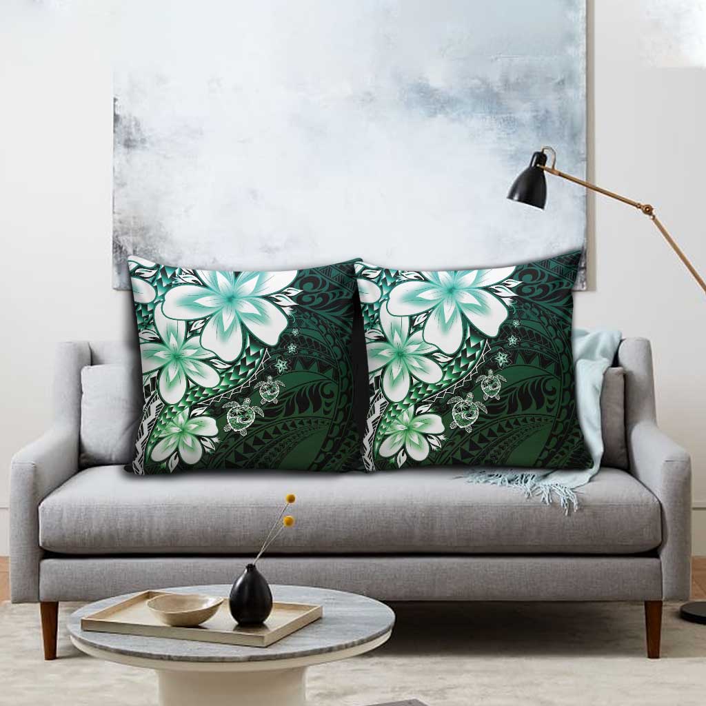 Polynesia Romantic Valentine Pillow Cover Sea Turtle Couple With Aqua Gradient Plumeria LT05 - Polynesian Pride