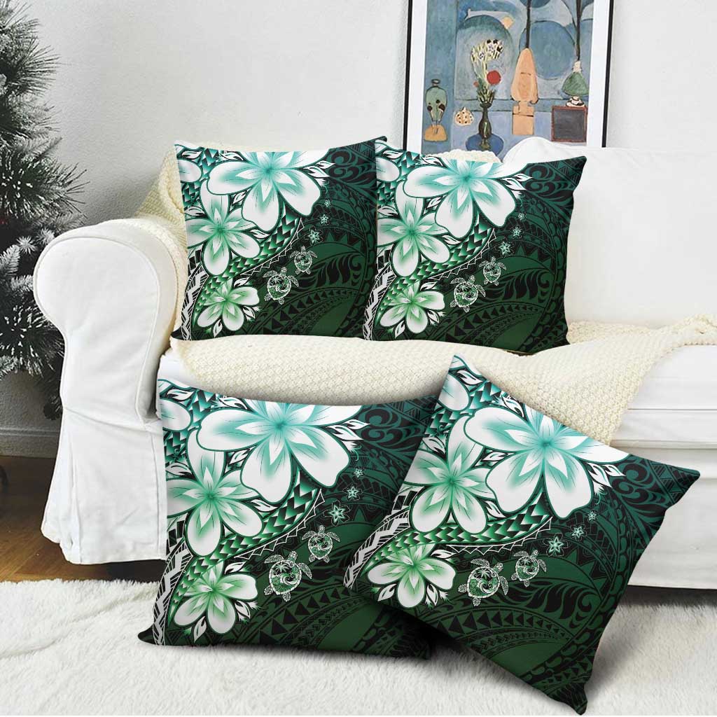 Polynesia Romantic Valentine Pillow Cover Sea Turtle Couple With Aqua Gradient Plumeria LT05 - Polynesian Pride