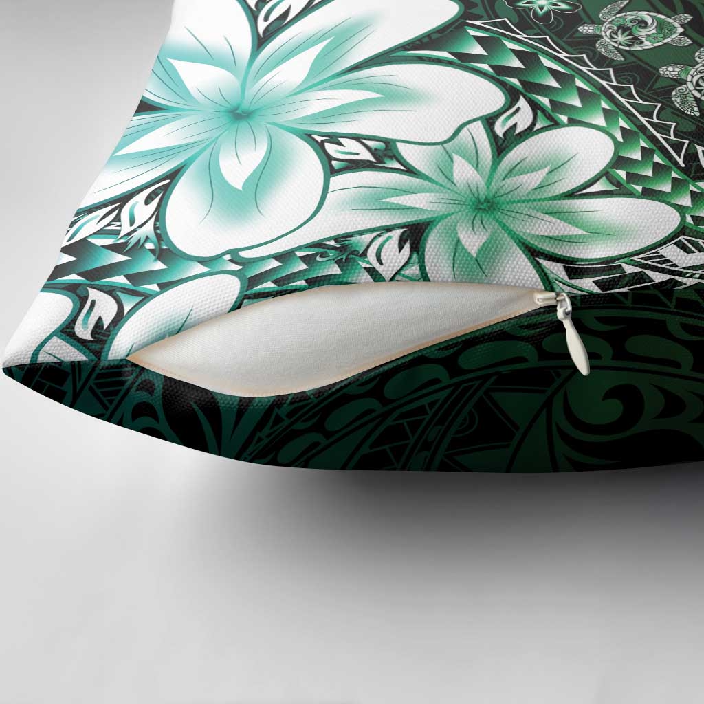 Polynesia Romantic Valentine Pillow Cover Sea Turtle Couple With Aqua Gradient Plumeria LT05 - Polynesian Pride