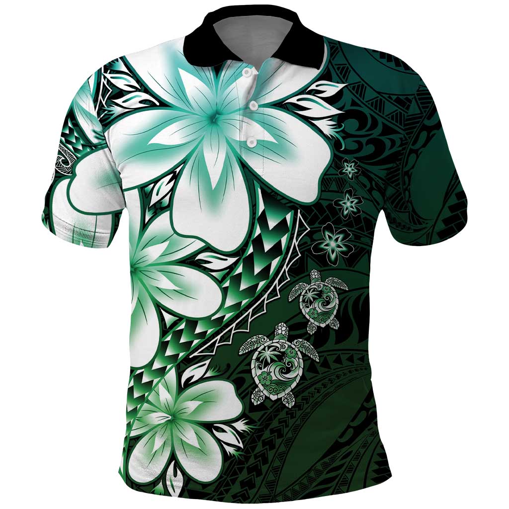 Polynesia Romantic Valentine Polo Shirt Sea Turtle Couple With Aqua Gradient Plumeria LT05 Aqua - Polynesian Pride