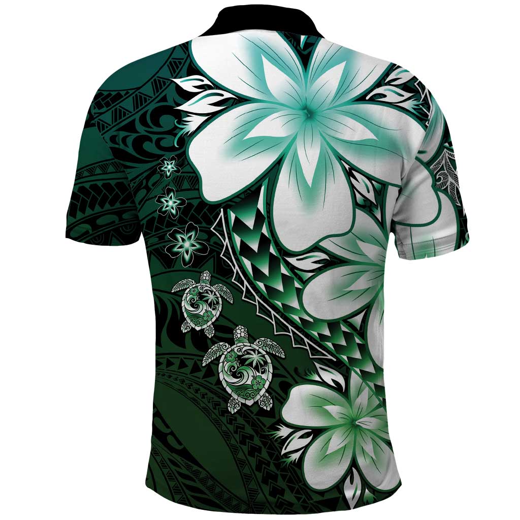 Polynesia Romantic Valentine Polo Shirt Sea Turtle Couple With Aqua Gradient Plumeria LT05 - Polynesian Pride