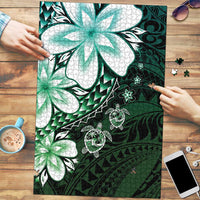 Polynesia Romantic Valentine Puzzle Sea Turtle Couple With Aqua Gradient Plumeria