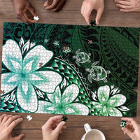 Polynesia Romantic Valentine Puzzle Sea Turtle Couple With Aqua Gradient Plumeria