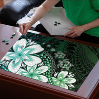 Polynesia Romantic Valentine Puzzle Sea Turtle Couple With Aqua Gradient Plumeria