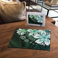 Polynesia Romantic Valentine Puzzle Sea Turtle Couple With Aqua Gradient Plumeria
