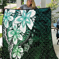 Polynesia Romantic Valentine Quilt Sea Turtle Couple With Aqua Gradient Plumeria LT05 Aqua - Polynesian Pride