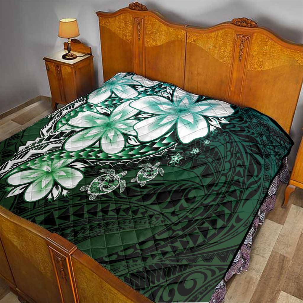 Polynesia Romantic Valentine Quilt Sea Turtle Couple With Aqua Gradient Plumeria LT05 - Polynesian Pride